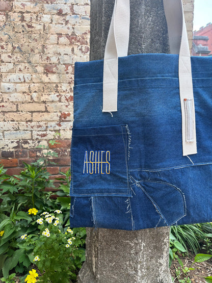 ASHES , Denim Tote Bag, One of a Kind