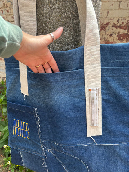 ASHES , Denim Tote Bag, One of a Kind