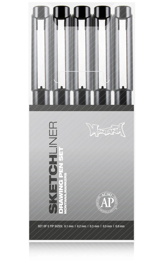 Montana - Drawing Pen Set, Sketchliner 5 pack. Black