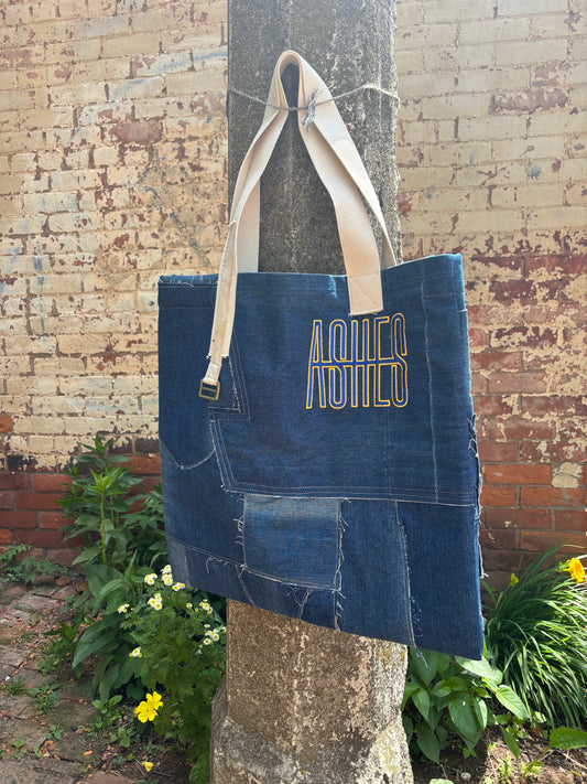 ASHES , Denim Tote Bag, One of a Kind