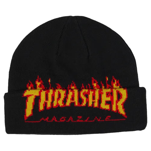 Thrasher - Beanie, Flame Fold. Black