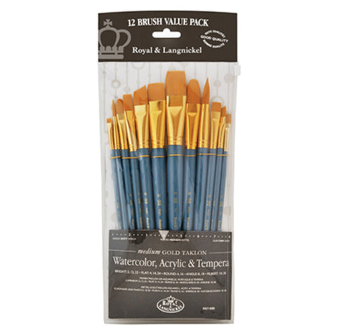 Royal Brush - Paint Brushes, VALUPAK 12PC GOLD TKLN ANG S/H