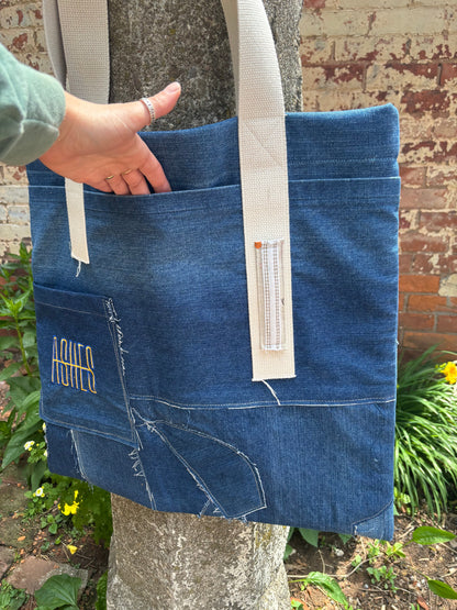 ASHES , Denim Tote Bag, One of a Kind