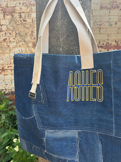 ASHES , Denim Tote Bag, One of a Kind