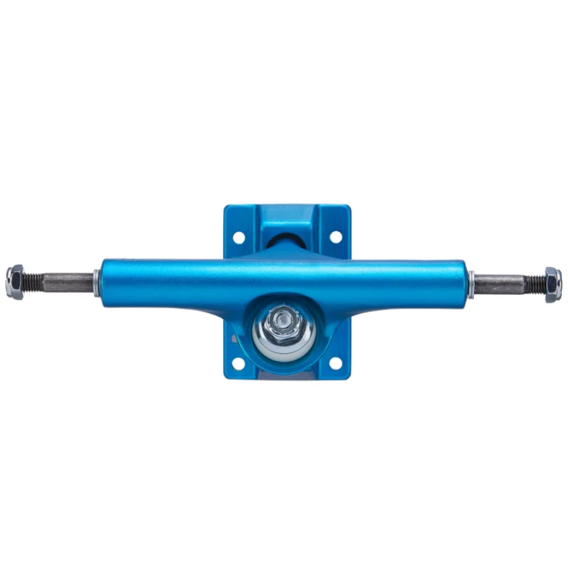 Blue metal skateboard truck on a white background
