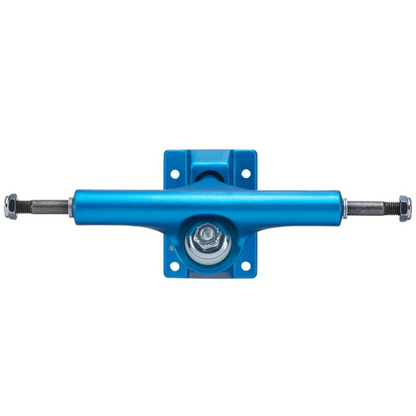 Blue metal skateboard truck on a white background