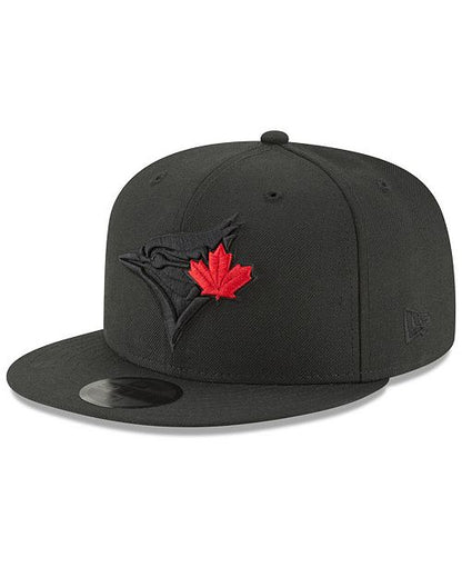 New Era Toronto Blue Jays MLB  Men's Black On Black 59Fifty Red Leaf Fitted Hat