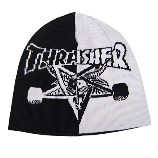 Thrasher - Beanie, Skate Goat Split Skully. Black/White