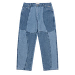 Dime - Pants, Blocked Relaxed Denim. Blue Washed