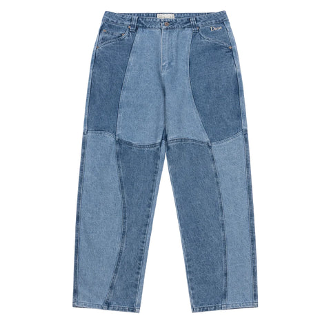 Dime - Pants, Blocked Relaxed Denim. Blue Washed