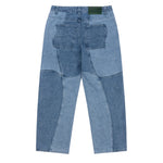 Dime - Pants, Blocked Relaxed Denim. Blue Washed