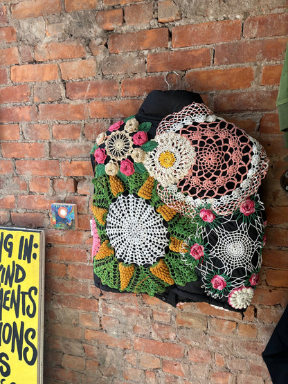 ASHES, Puffer Doily Vest , One of a Kind , Fits up to XL