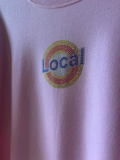 Rhinestone Local Tide - Crewneck Sweater , Bubblegum Pink
