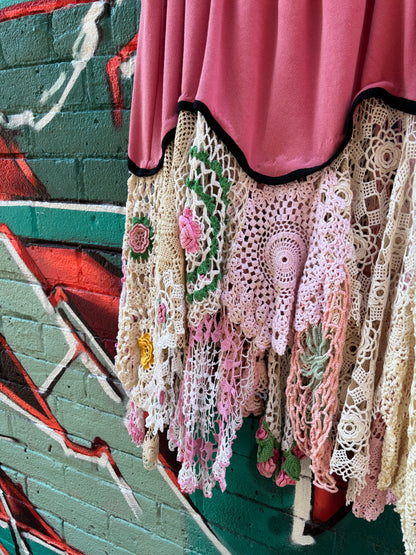 SHORT PINK SKIRT W/ VINTAGE PINK DOILIES