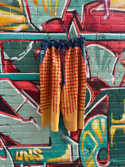 OCHRE LINEN & DENIM CURTAIN PANTS