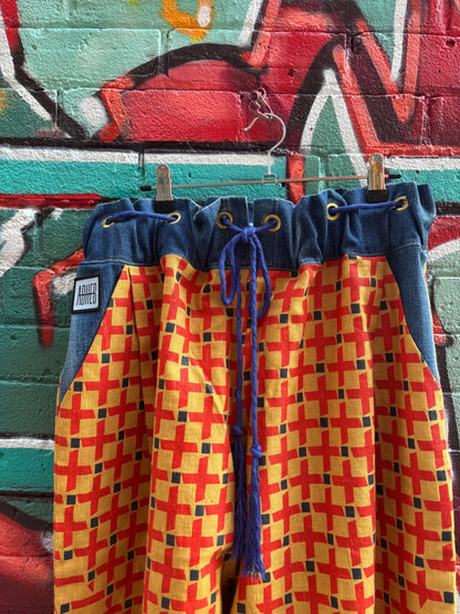 OCHRE LINEN & DENIM CURTAIN PANTS