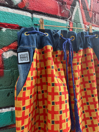 OCHRE LINEN & DENIM CURTAIN PANTS