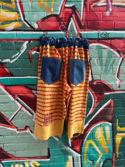OCHRE LINEN & DENIM CURTAIN PANTS