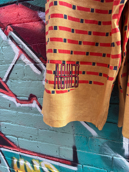 OCHRE LINEN & DENIM CURTAIN PANTS