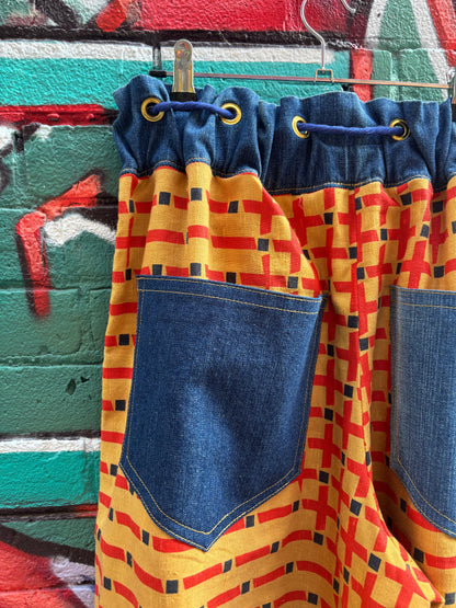 OCHRE LINEN & DENIM CURTAIN PANTS