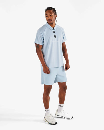 Malbon - PERFORMANCE ZIP RAGLAN POLO, SUBDUED BLUE