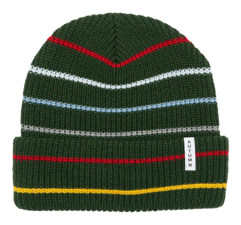 Autumn - Beanie, Multi Stripe. Dark Green