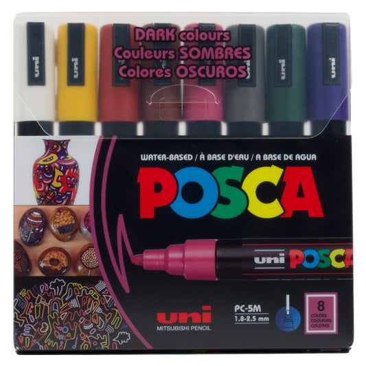 Posca - Water Based Paint Markers, PC-3M Fine Set/8 Dark Colours