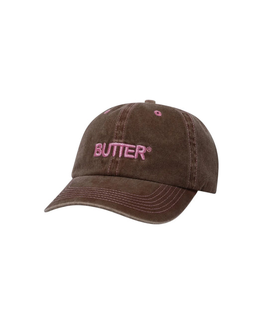 Butter Goods- Rounded Logo 6 Panel Cap, Washed Brown