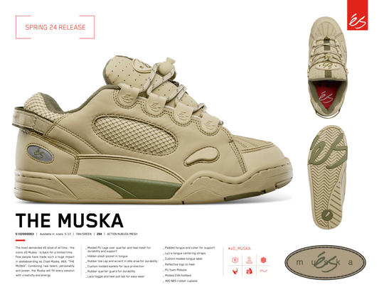 SIZE 7 - ÉS - Shoes, The Muska. Tan/Green