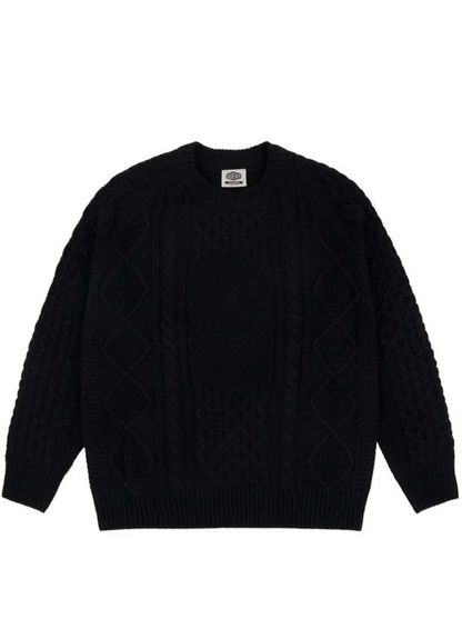 Souvenir- Engineered Cable Knit Sweater, Black