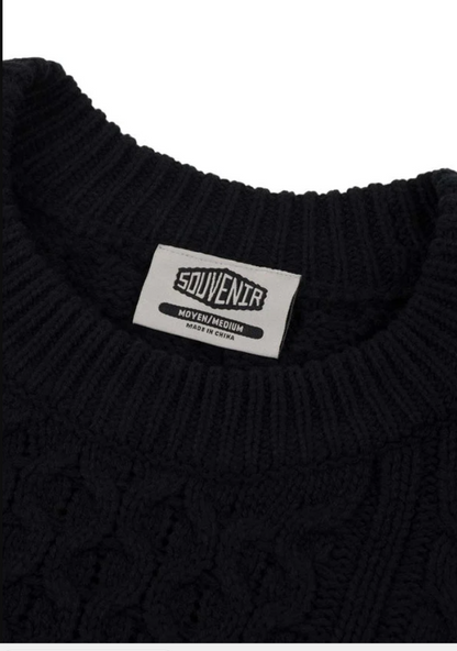 Souvenir- Engineered Cable Knit Sweater, Black
