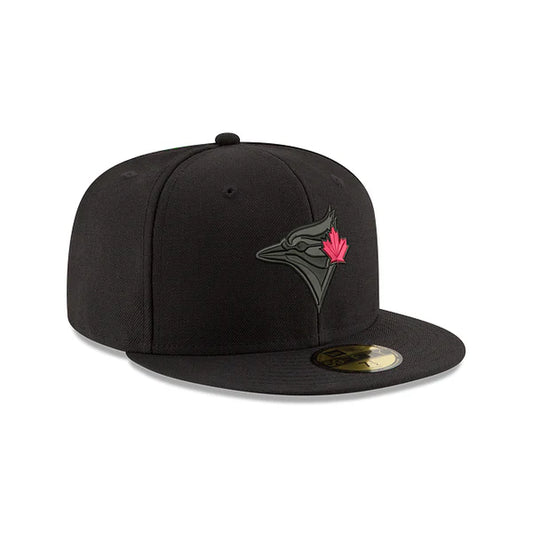 New Era Toronto Blue Jays MLB  Men's Black On Black 59Fifty Red Leaf Fitted Hat