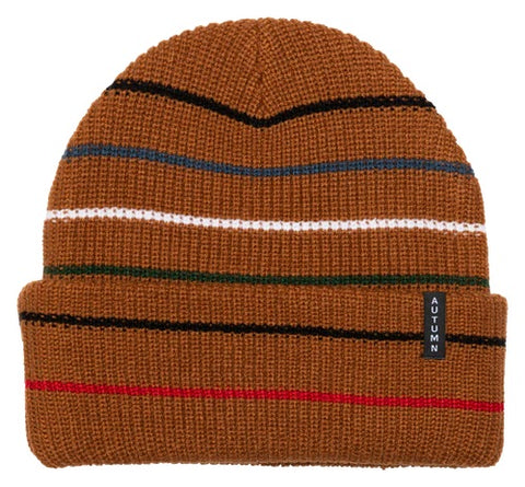 Autumn - Beanie, Multi Stripe. Work Brown