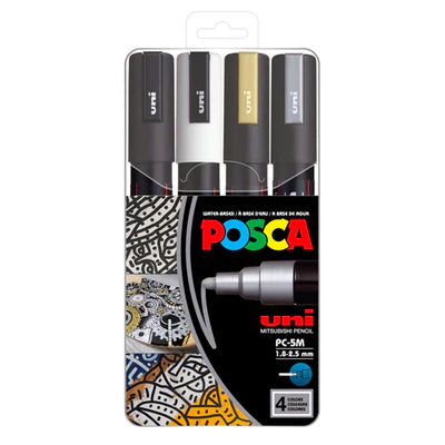Posca - Water Based Paint Markers, PC-5M Fine Set/4 Colours